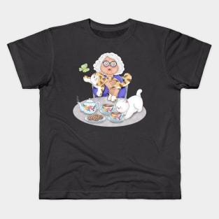 Grandma Having Morning Tea With Cats Kids T-Shirt